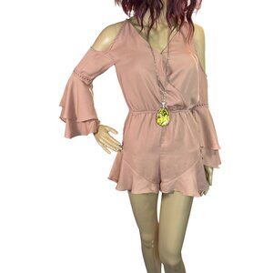Womens Bell‎ Sleeve Surplice Romper Size XS Nude Coquette Romantic Feminine